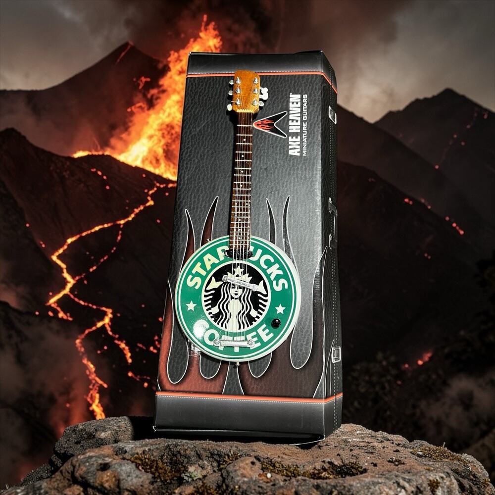 Axe Heaven Starbucks Mini Guitar Display Collectible EUC w Box Rare